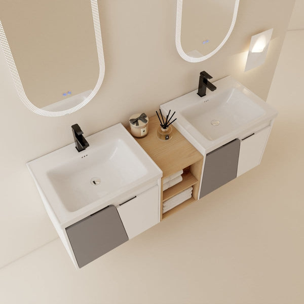 60" Modern White, Grey Double Sink Vanity4G-Lemon