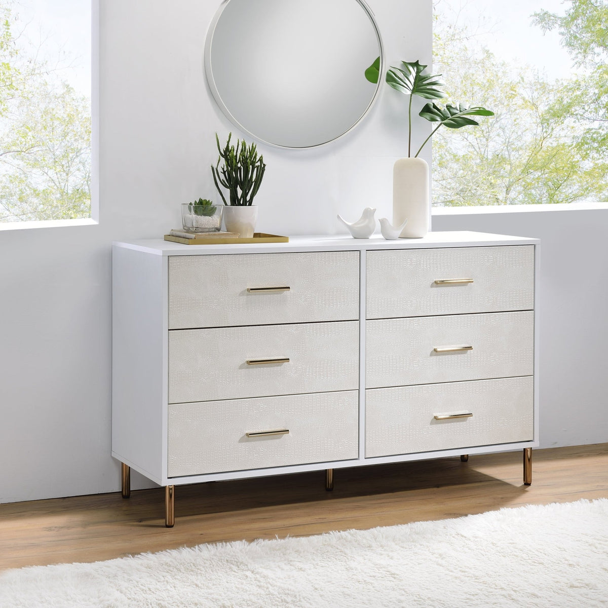 Acme Bedroom Dresser White Champagne with Gold Finish Mattress-Xperts-Florida