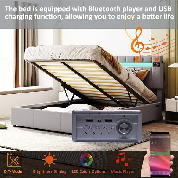 Modern Futuristic LED Design Queen Bed4DTYStore