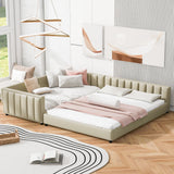 Acme Queen Size & Twin XL Size Upholstered Platform Bed, Mother & Child Bed, PU Leather, Beige Mattress-Xperts-Florida