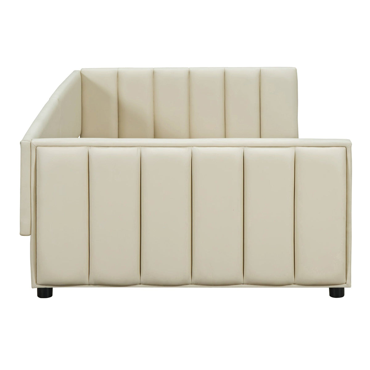 Acme Queen Size & Twin XL Size Upholstered Platform Bed, Mother & Child Bed, PU Leather, Beige Mattress-Xperts-Florida