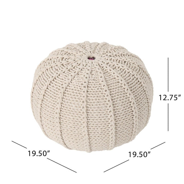 Bazara Beige Knitted Cotton Round Pouf Beige Indoor Knitted Cotton Round Pouf Mattress-Xperts-Florida