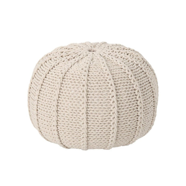 Bazara Beige Knitted Cotton Round Pouf Beige Indoor Knitted Cotton Round Pouf Mattress-Xperts-Florida