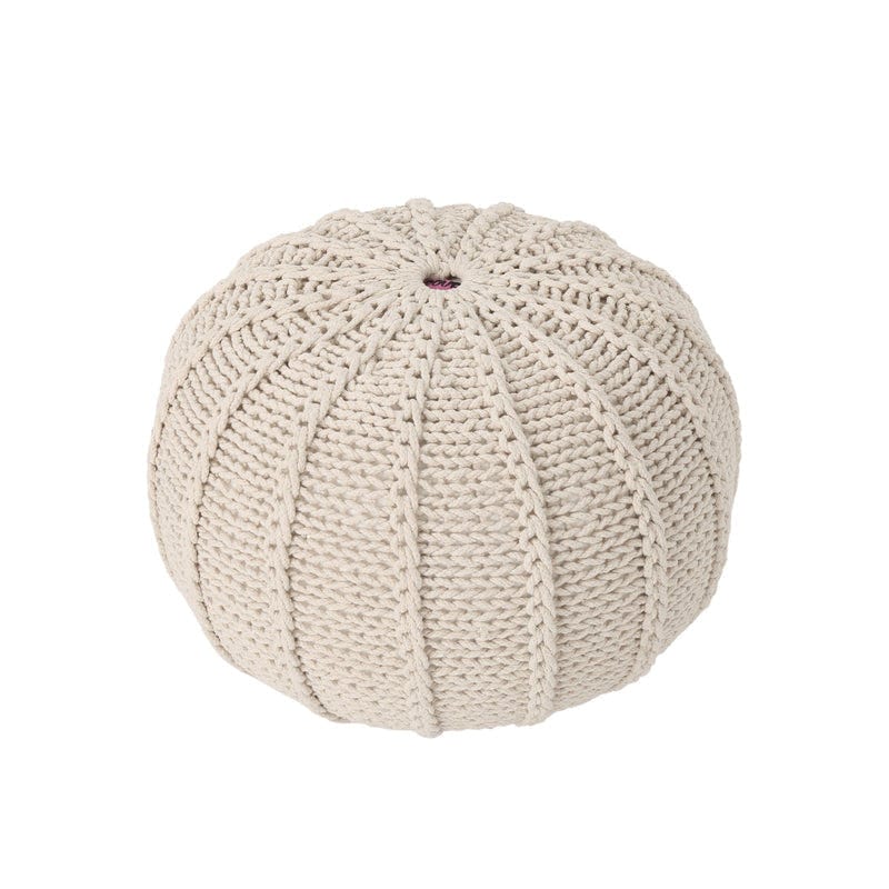 Bazara Beige Knitted Cotton Round Pouf Beige Indoor Knitted Cotton Round Pouf Mattress-Xperts-Florida