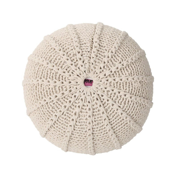 Bazara Beige Knitted Cotton Round Pouf Beige Indoor Knitted Cotton Round Pouf Mattress-Xperts-Florida