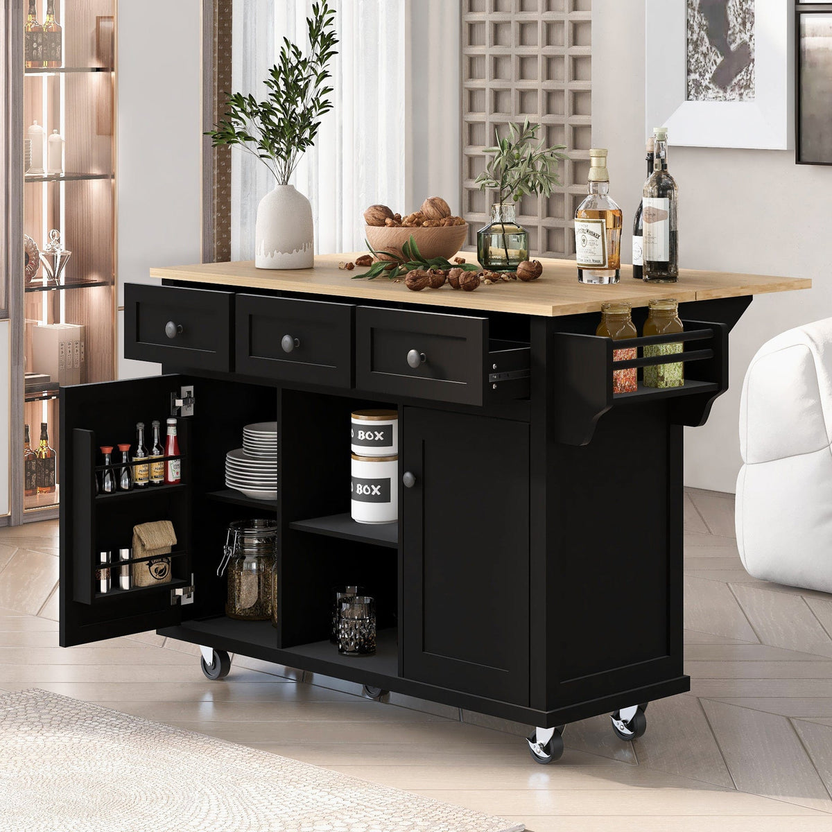 Topmaxx Black Kitchen Island with Storage Mattress-Xperts-Florida