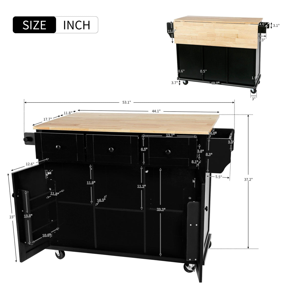 Topmaxx Black Kitchen Island with Storage Mattress-Xperts-Florida