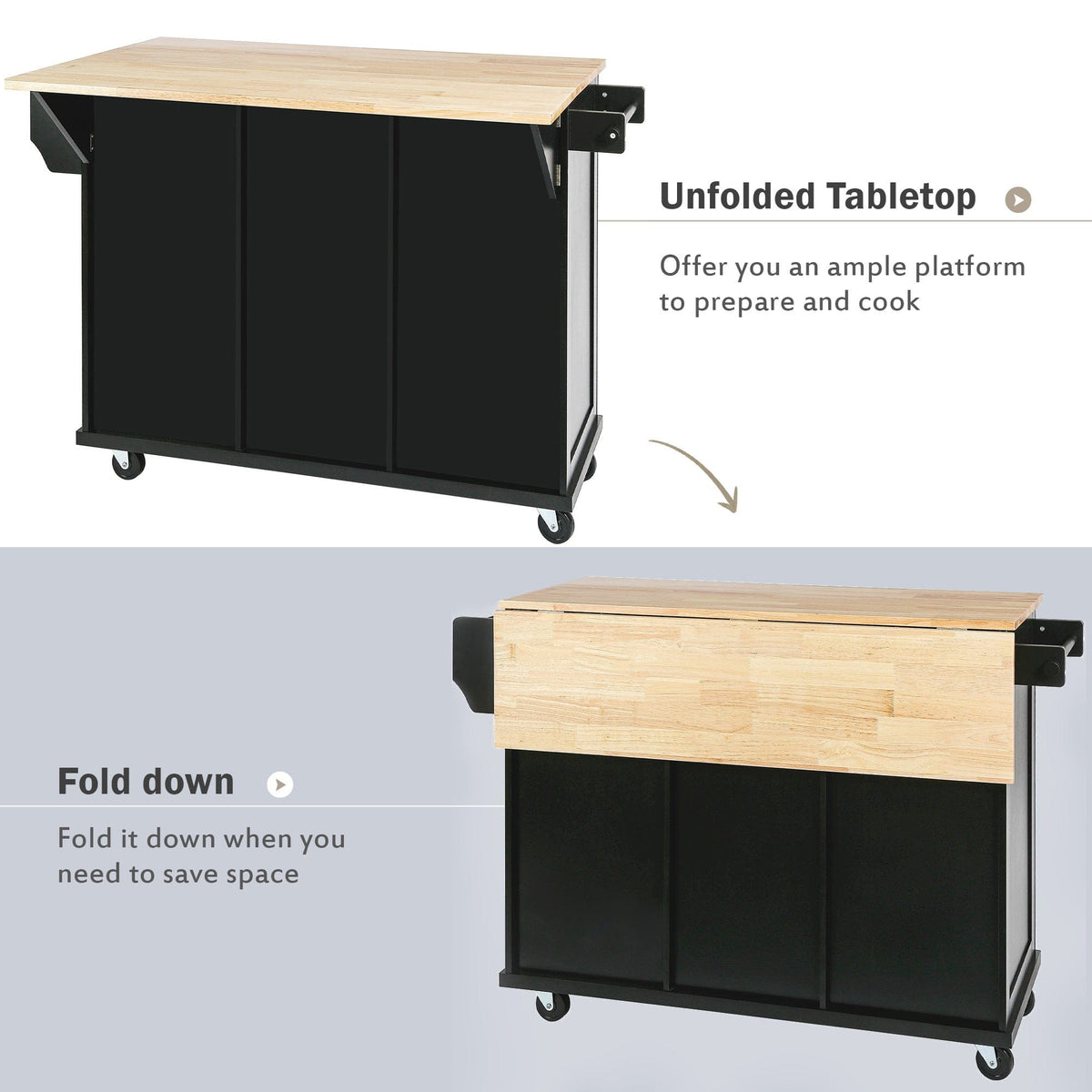 Topmaxx Black Kitchen Island with Storage Mattress-Xperts-Florida