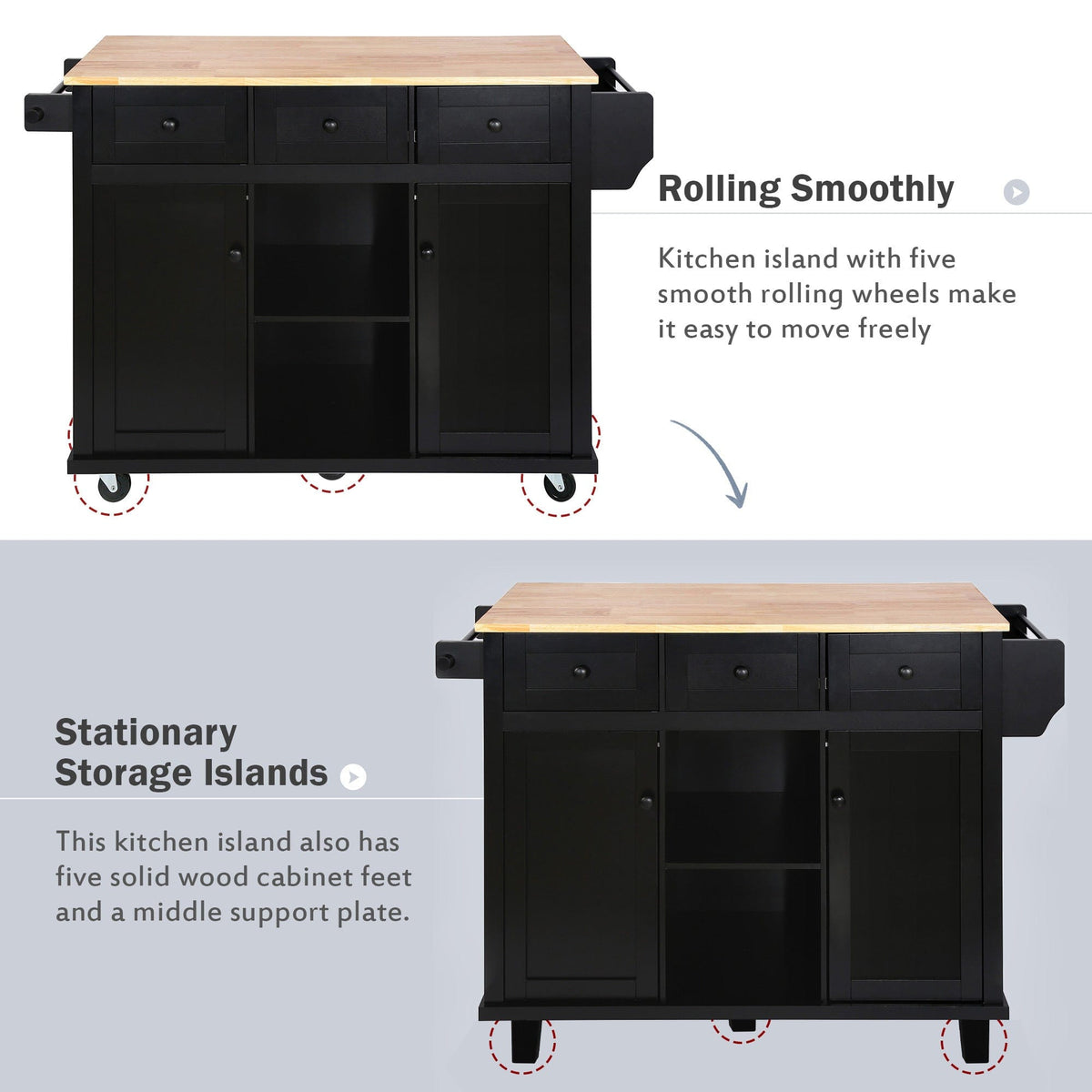 Topmaxx Black Kitchen Island with Storage Mattress-Xperts-Florida