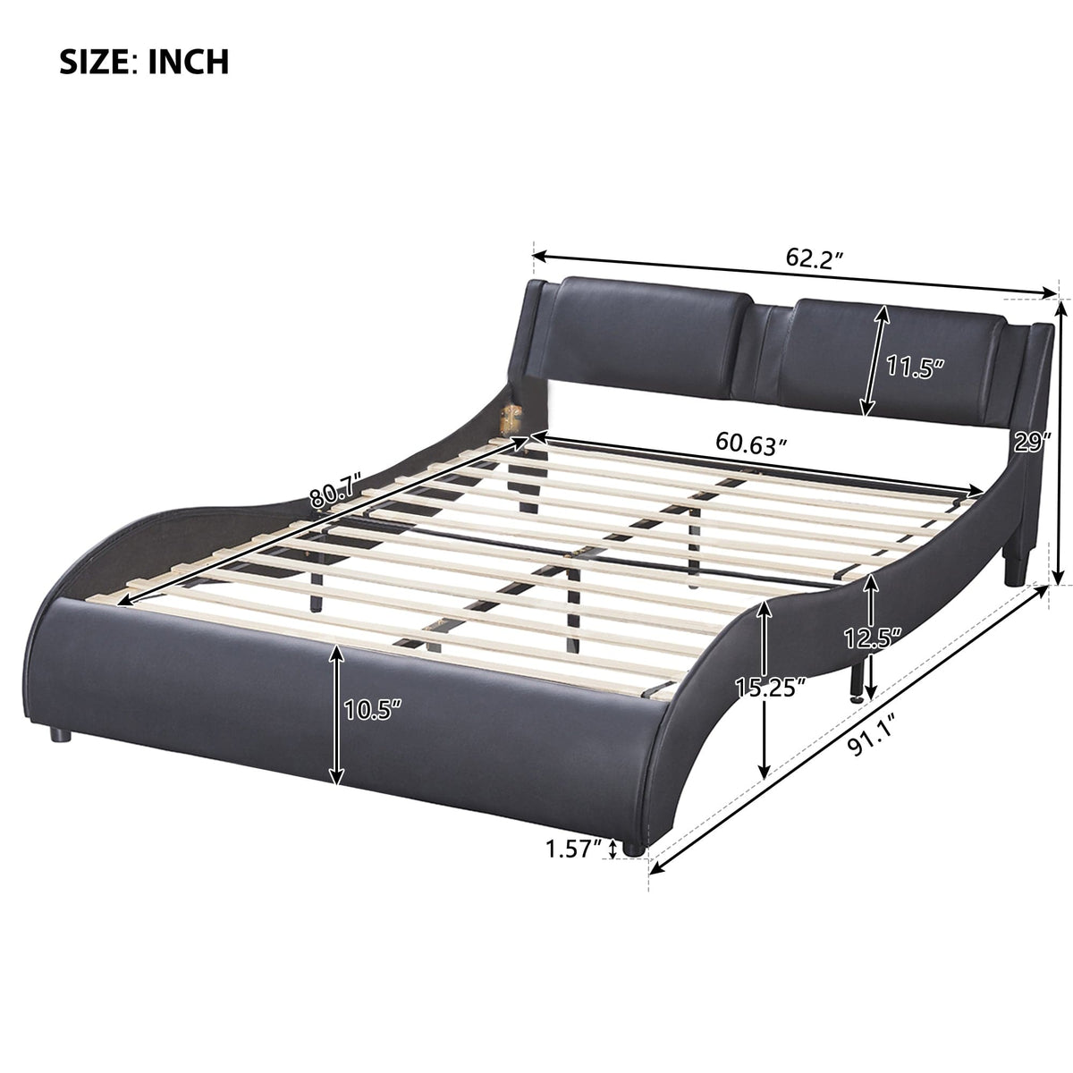 Mattress Xperts  Queen Size Upholstered Faux Leather Platform Bed with LED Light Bed Frame with Slatted - Black Mattress-Xperts-Florida