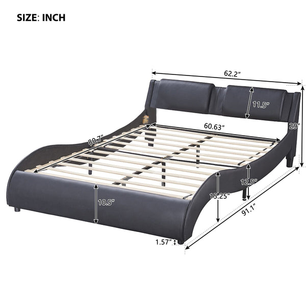 Mattress Xperts  Queen Size Upholstered Faux Leather Platform Bed with LED Light Bed Frame with Slatted - Black Mattress-Xperts-Florida