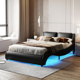 Mattress Xperts  Queen Size Upholstered Faux Leather Platform Bed with LED Light Bed Frame with Slatted - Black Mattress-Xperts-Florida