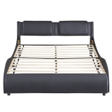 Mattress Xperts  Queen Size Upholstered Faux Leather Platform Bed with LED Light Bed Frame with Slatted - Black Mattress-Xperts-Florida