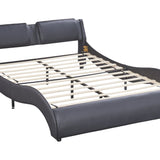 Mattress Xperts  Queen Size Upholstered Faux Leather Platform Bed with LED Light Bed Frame with Slatted - Black Mattress-Xperts-Florida