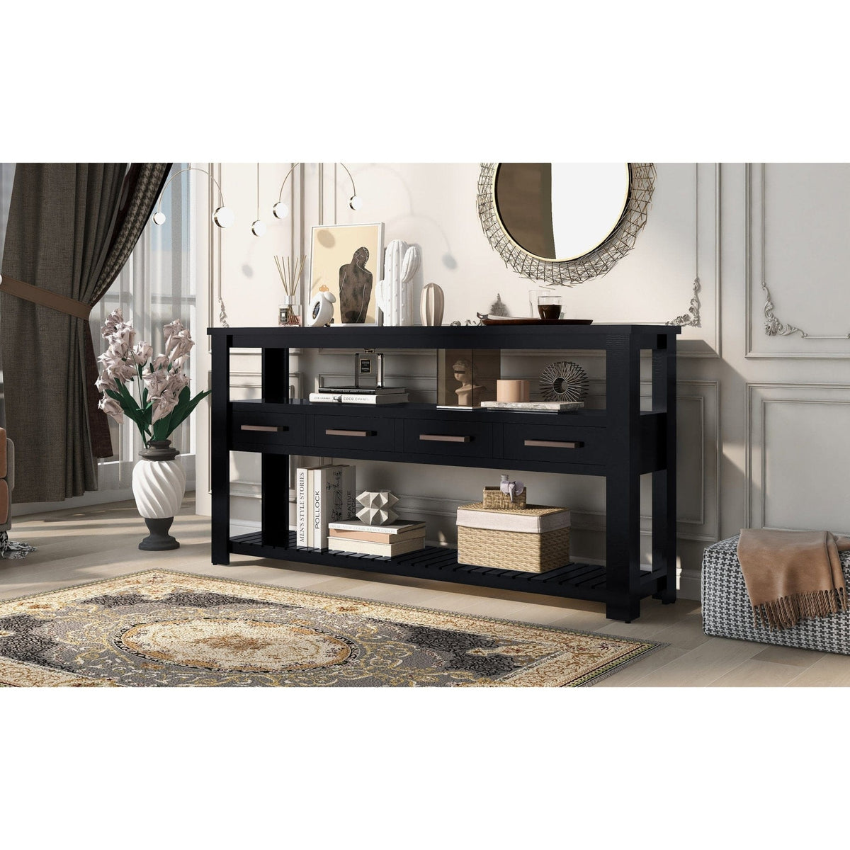 Ustyle Black Modern Sofa Table - 3 Tier Shelves Black Modern Sofa Table | Furniture Florida  Mattress-Xperts-Florida