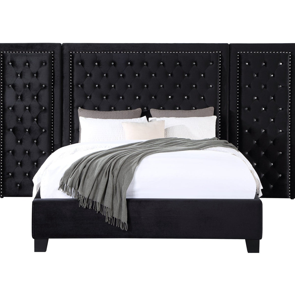 Acme Black Modern Velvet King Upholstered Bed Mattress-Xperts-Florida