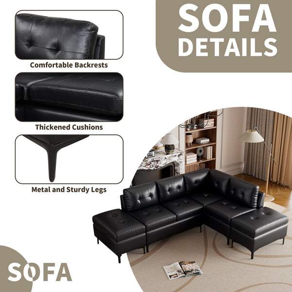 Acme Black Sectional Sofa with Ottomans Mattress-Xperts-Florida