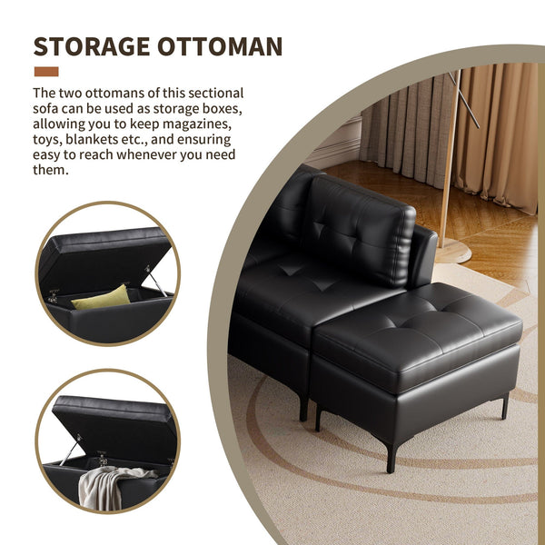 Acme Black Sectional Sofa with Ottomans Mattress-Xperts-Florida