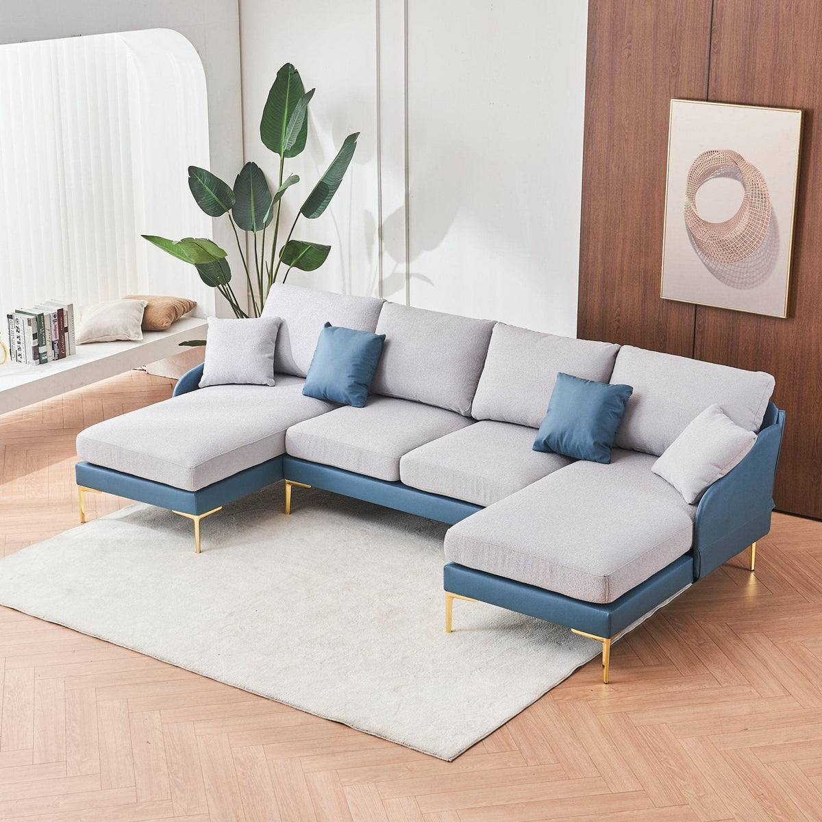 Ustyle Blue and Grey Sectional Sofa Blue and Grey Modern Sectional Sofa  Mattress-Xperts-Florida