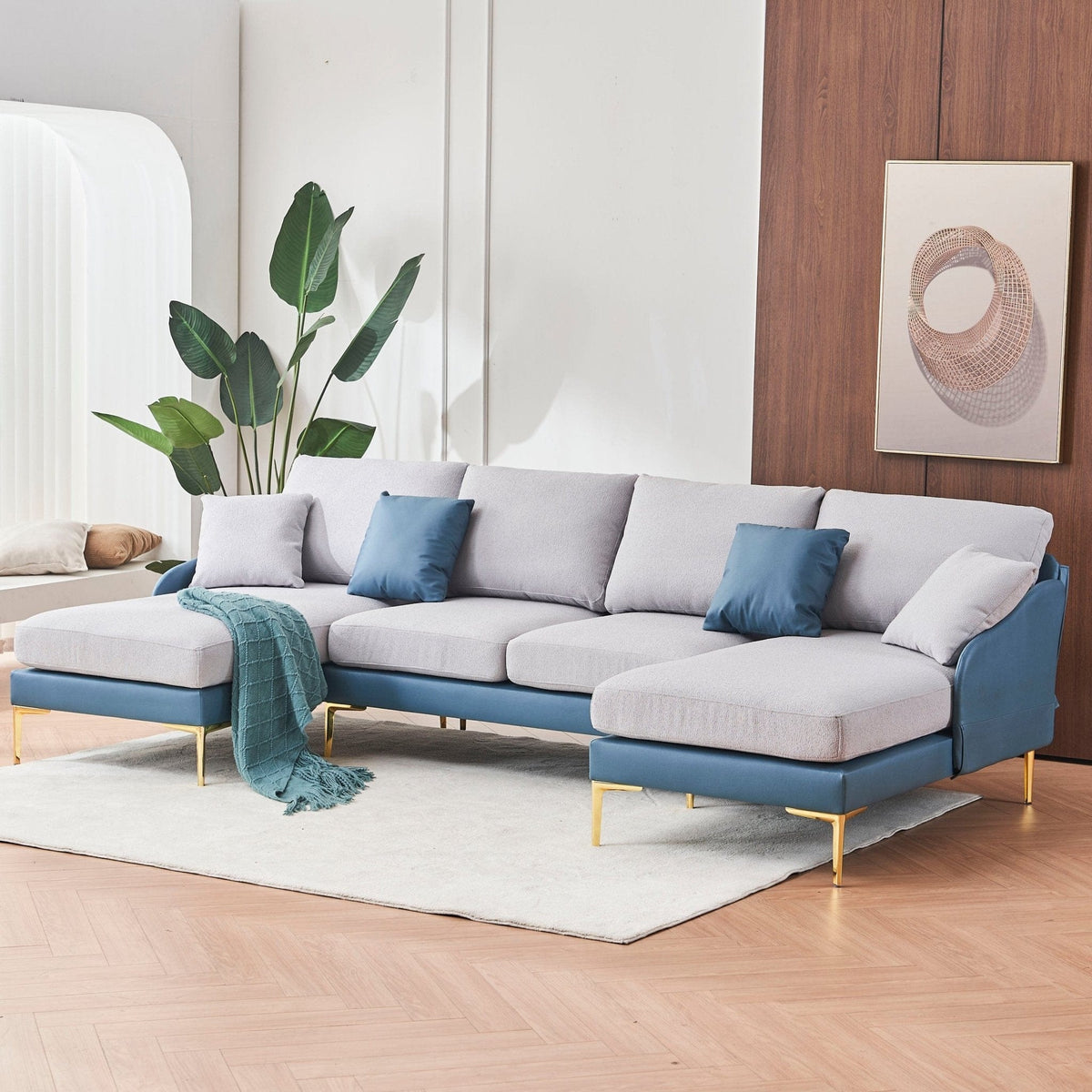 Ustyle Blue and Grey Sectional Sofa Blue and Grey Modern Sectional Sofa  Mattress-Xperts-Florida