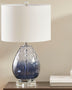 mattress xperts Blue  Ombre Glass Table Lamp Coastal Style White Accent Chair with Gold Trim Mattress-Xperts-Florida