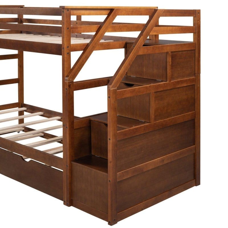 DTYStore Twin-Over-Twin Bunk Bed with Trundle Twin Trundle Bed | Toddler, Natural Oak Finish  Mattress-Xperts-Florida