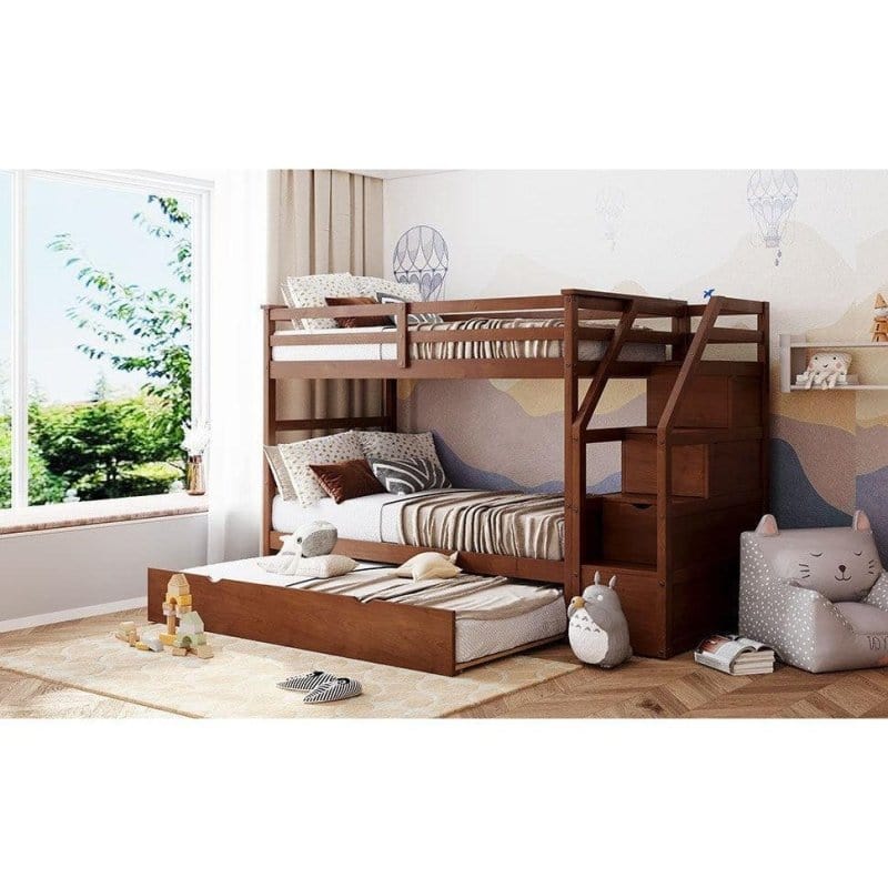 DTYStore Twin-Over-Twin Bunk Bed with Trundle Twin Trundle Bed | Toddler, Natural Oak Finish  Mattress-Xperts-Florida