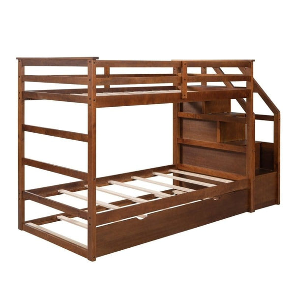 DTYStore Twin-Over-Twin Bunk Bed with Trundle Twin Trundle Bed | Toddler, Natural Oak Finish  Mattress-Xperts-Florida