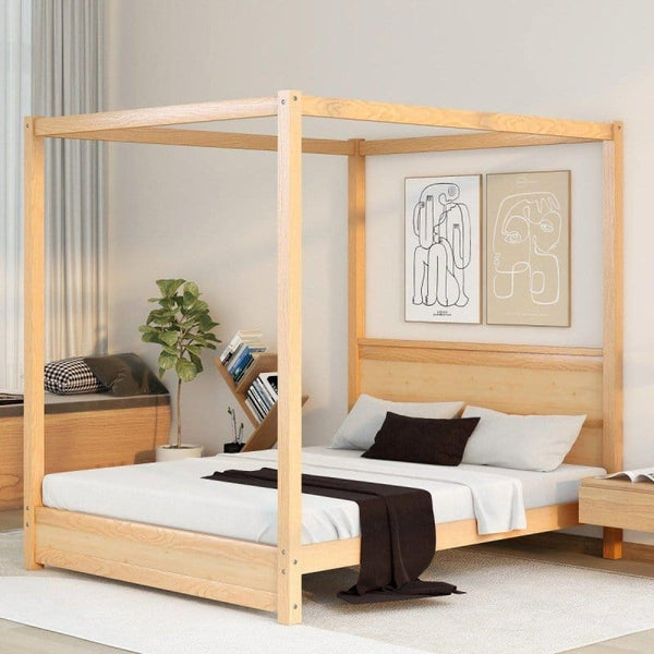 Queen Canopy Bed| Natural Simplistic Style wood1DTYStore