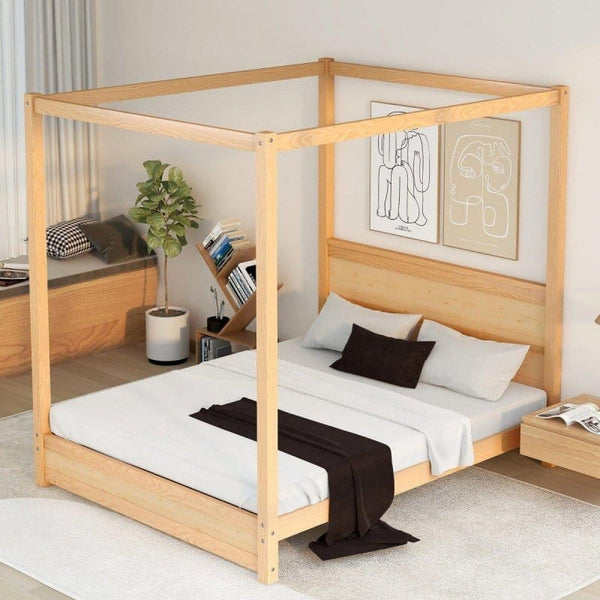 Queen Canopy Bed| Natural Simplistic Style wood2DTYStore