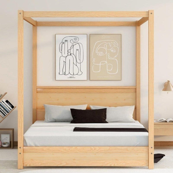 Queen Canopy Bed| Natural Simplistic Style wood3DTYStore