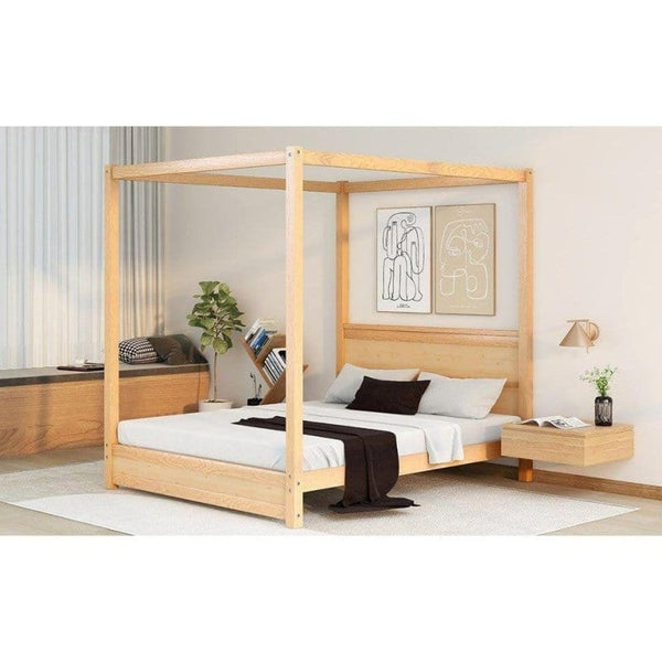 Queen Canopy Bed| Natural Simplistic Style wood4DTYStore