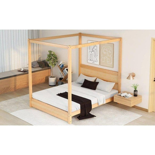 Queen Canopy Bed| Natural Simplistic Style wood5DTYStore