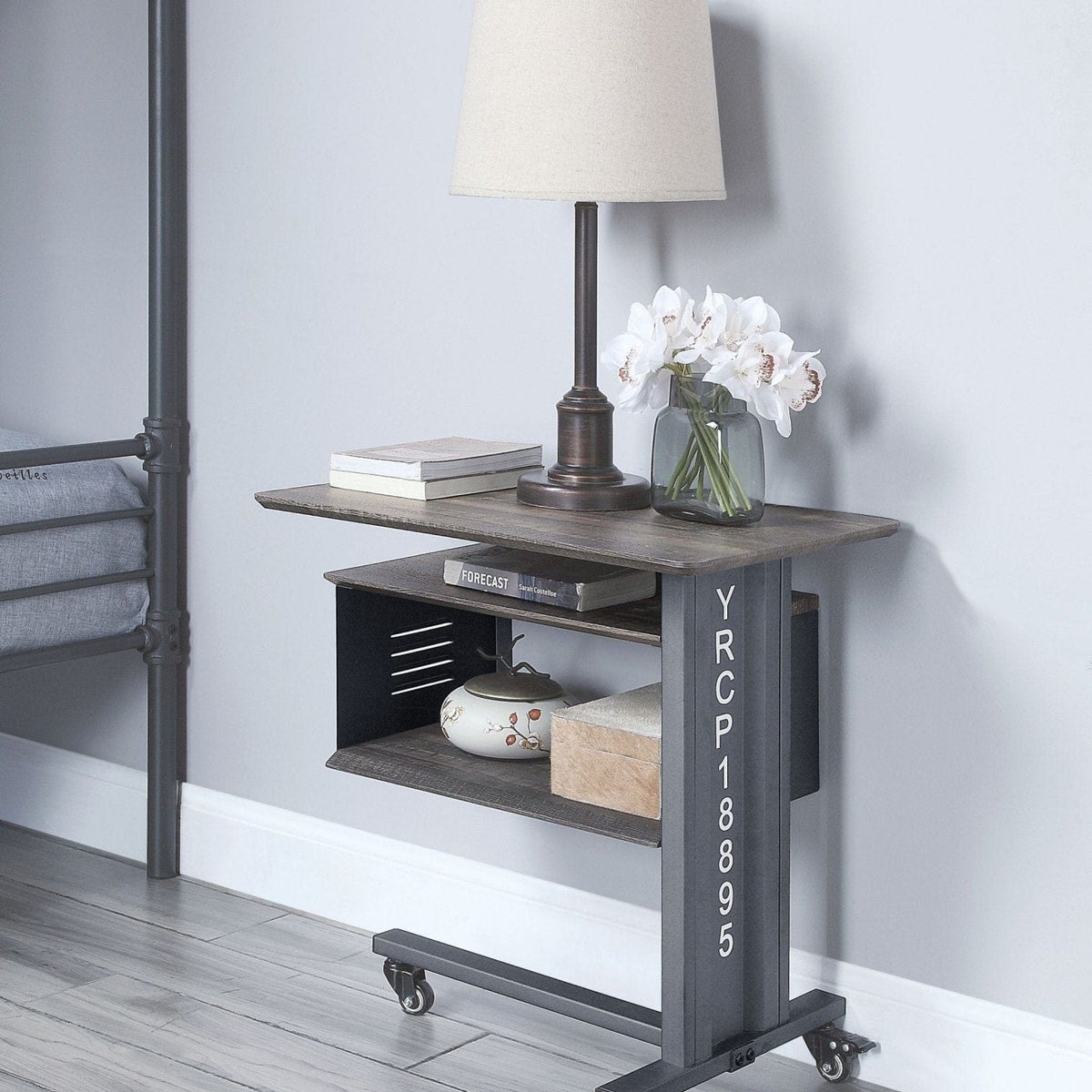 Acme Cargo Accent Table w/Wall Shelf in Gunmetal Mattress-Xperts-Florida