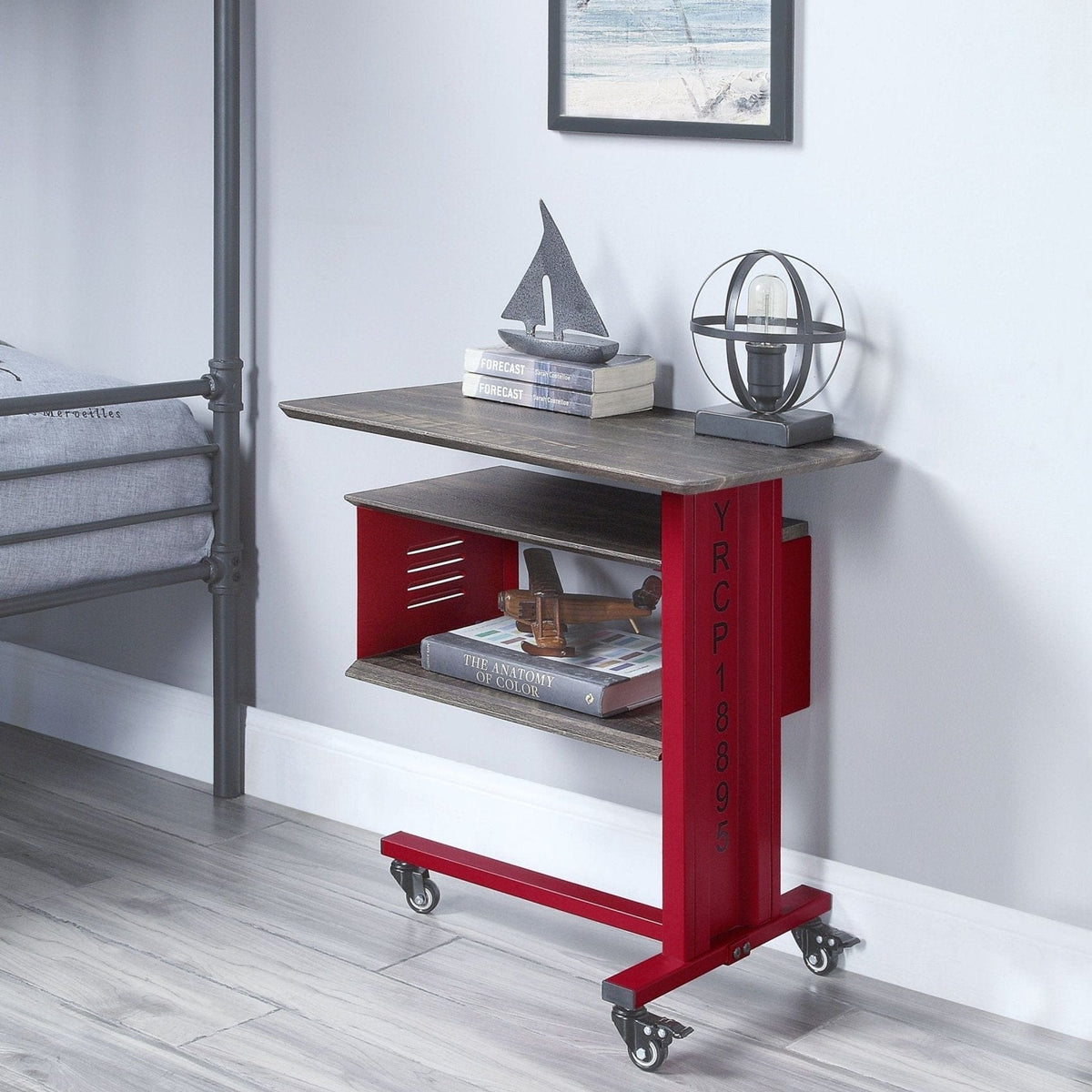 Acme Cargo Accent Table w/Wall Shelf in Red Mattress-Xperts-Florida