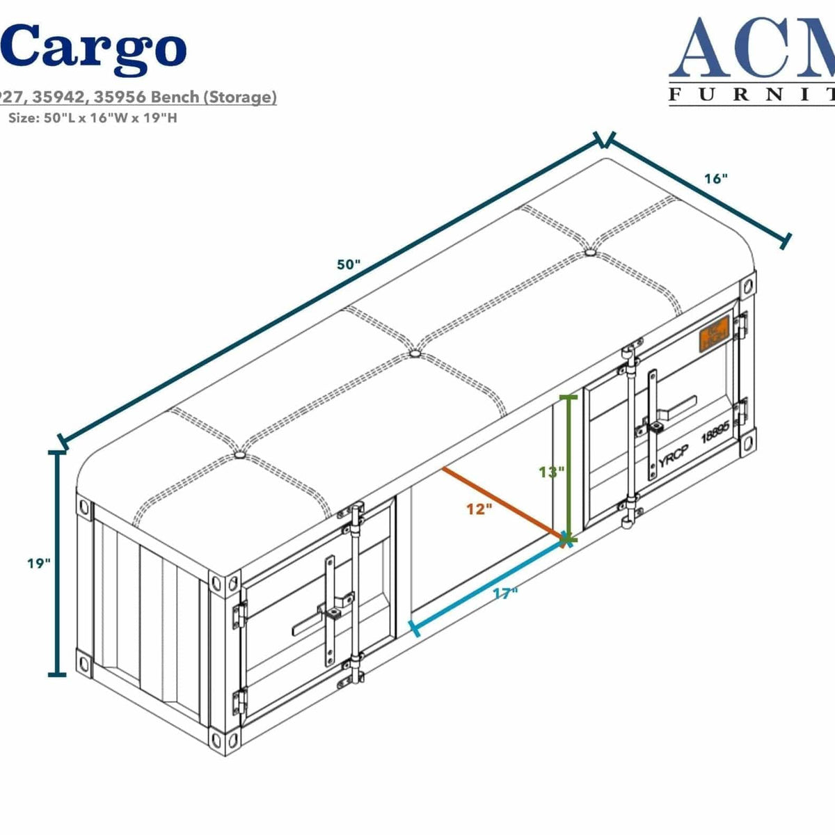 Acme Cargo Bench Storage Gray Fabric & Red Mattress-Xperts-Florida