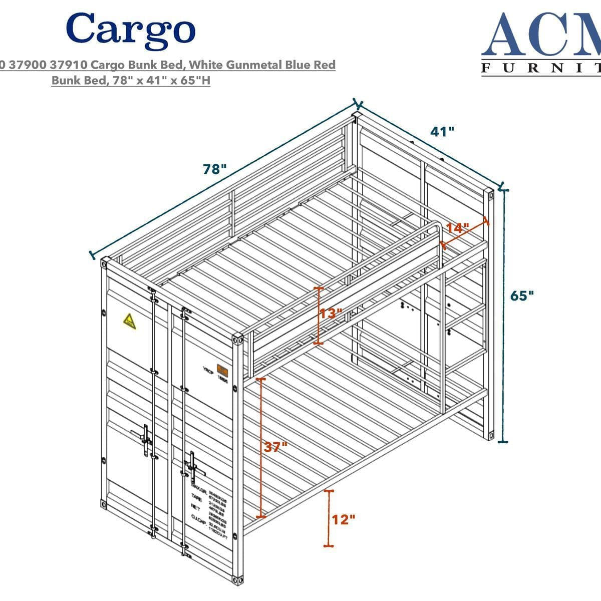 Acme Cargo Bunk Bed (Twin/Twin), Blue Mattress-Xperts-Florida