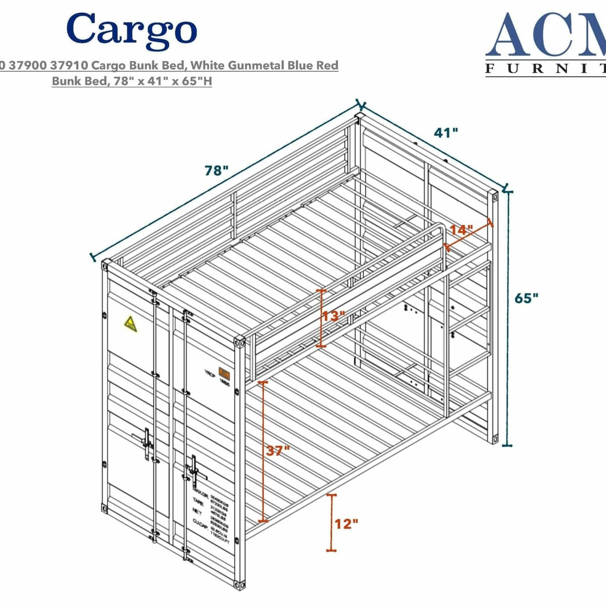 Acme Cargo Bunk Bed (Twin/Twin), Blue Mattress-Xperts-Florida