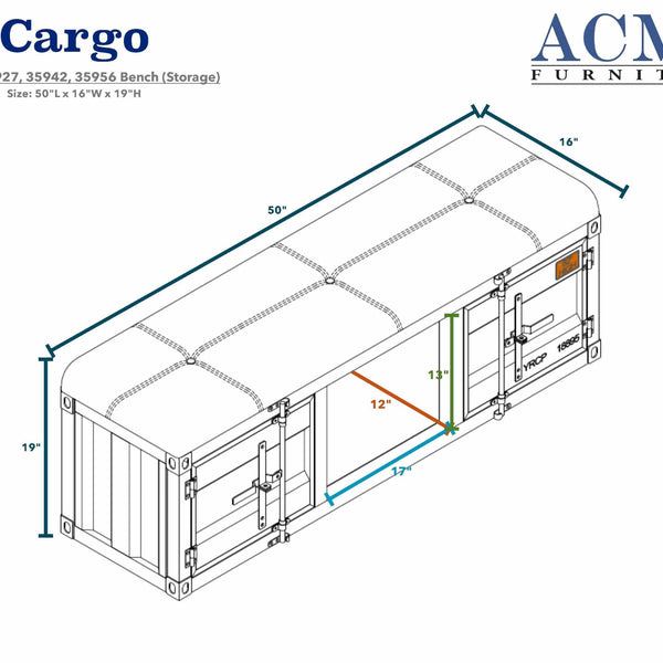 Cargo Storage Bench Gray Fabric & Gunmetal