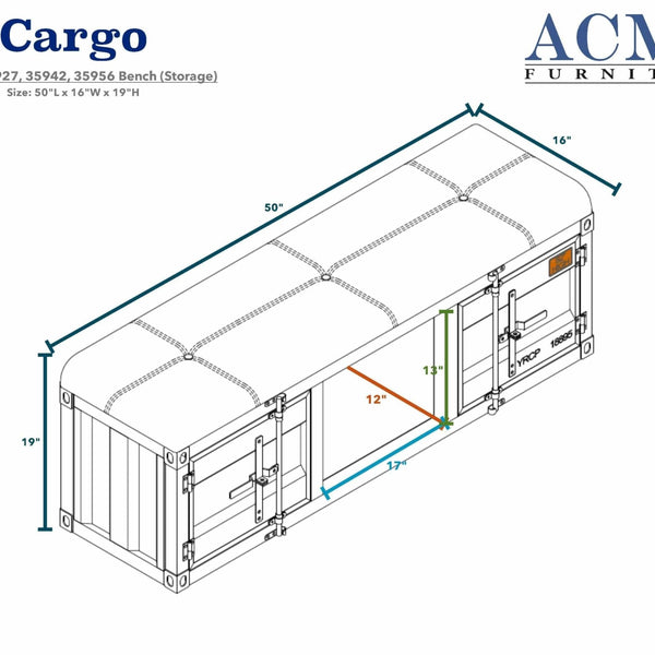 Acme Cargo Storage Bench Gray Fabric & Gunmetal Mattress-Xperts-Florida