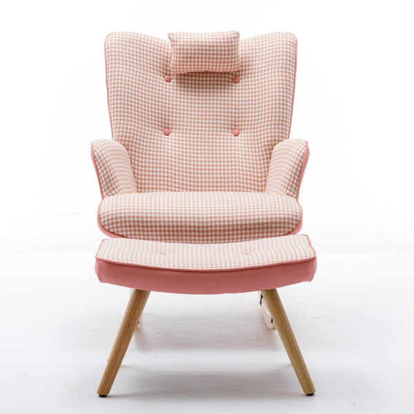 Nursery Chair | Pink Houndstooth with Stool3coolmore