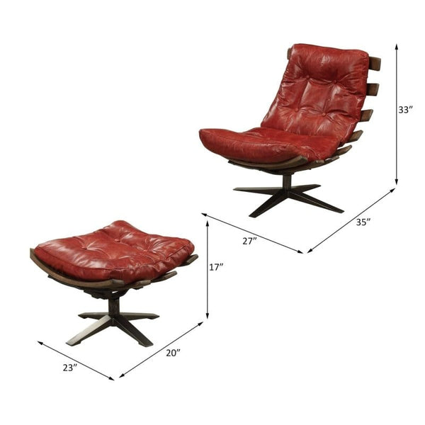 Red Top Grain Gandy Chair Ottoman -2Acme