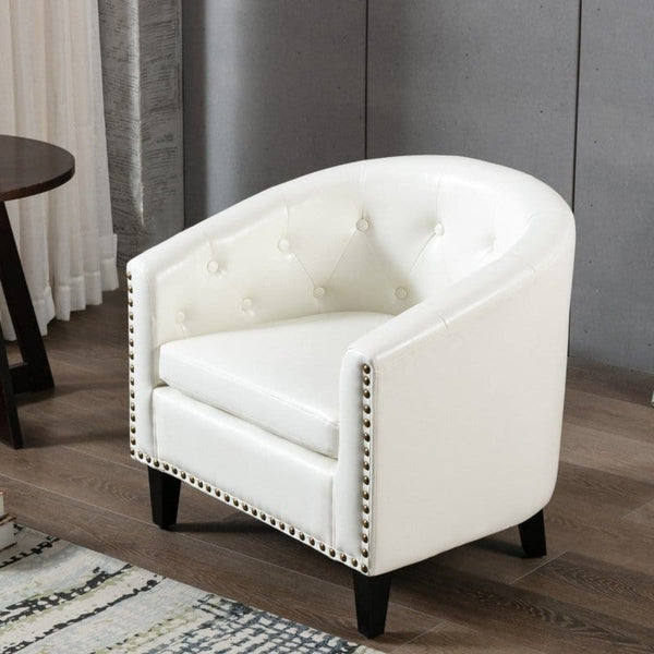 coolmore White Vegan Leather Tufted Barrel Chair White Vegan Leather Tufted Barrel Chair - Modern Eco-Friendly Furniture Mattress-Xperts-Florida