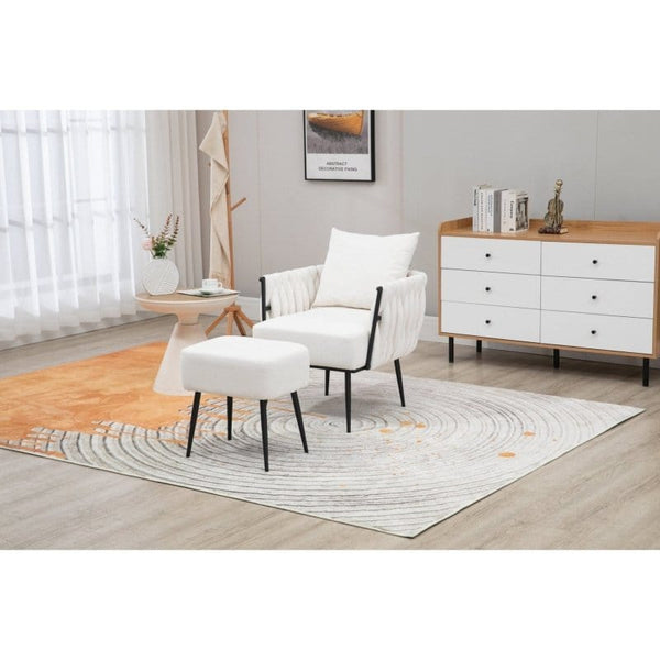 coolmore White Velvet Braided Accent Chair - Mattress-Xperts-Florida