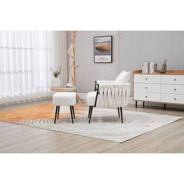 coolmore White Velvet Braided Accent Chair - Mattress-Xperts-Florida