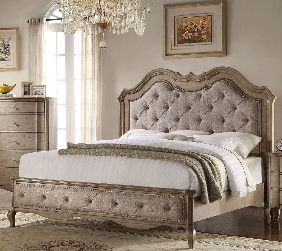 Acme Chelmsford King Bed in Beige Fabric Mattress-Xperts-Florida