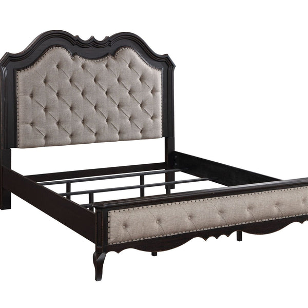 Chelmsford Queen Bed, Beige Fabric & Black Finish