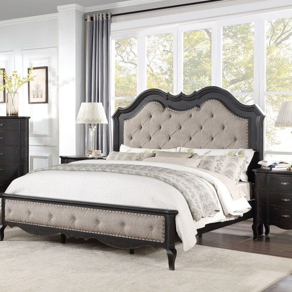Acme Chelmsford Queen Bed, Beige Fabric & Black Finish Mattress-Xperts-Florida