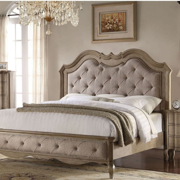 Chelmsford Queen Bed in Beige Fabric & Antique Taupe