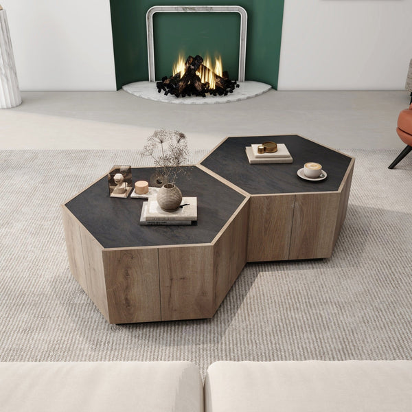 Hexagonal Coffee Table with 2 drawers2Ustyle